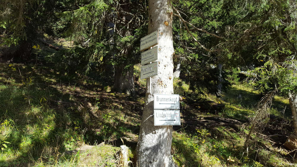 Gabelung beim Wanderweg zum Brunnenkopf