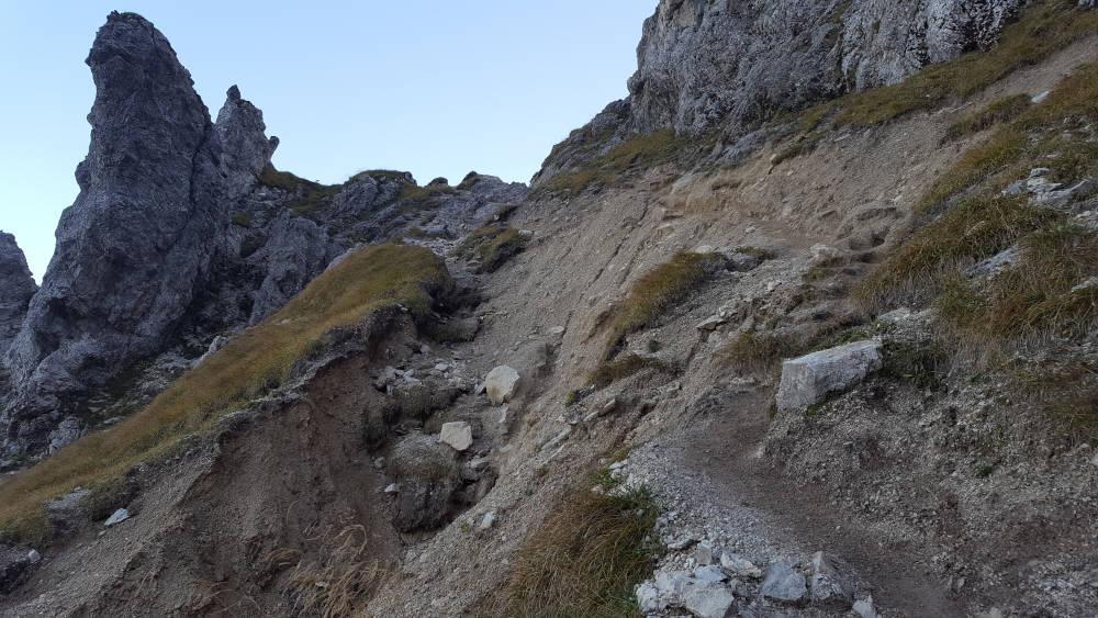 Stelle vor dem Sattel der Großen Klammspitze