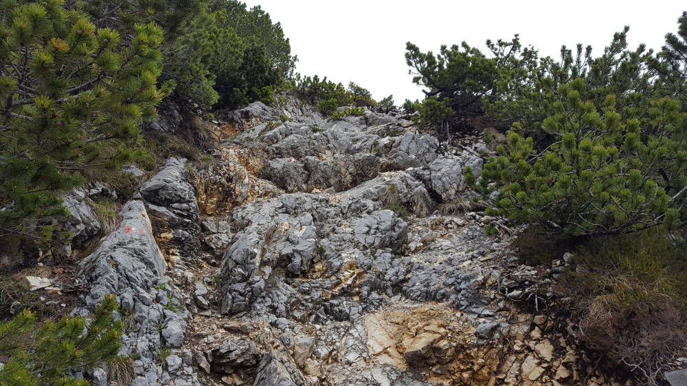Ebner Joch Wanderweg schwierige Stelle