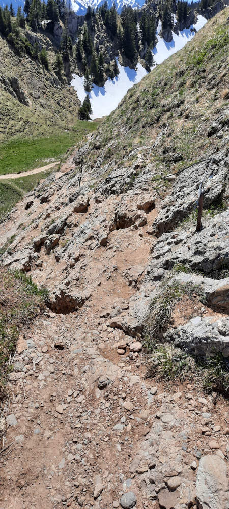 Drahtseilsicherung am Wanderweg zum Stuiben